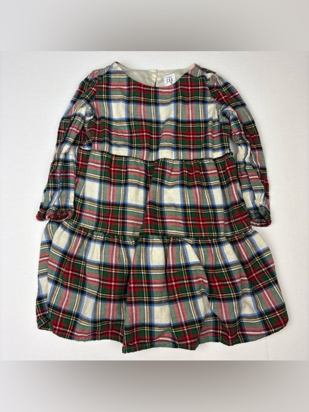 Baby Gap 3 Year Dress Plaid Tiered Peasant Prairie Flannel Cotton Red White Blue